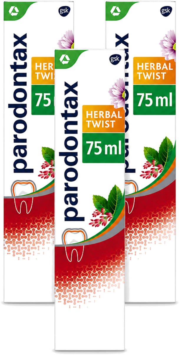 3 x Parodontax - Tandpasta - Herbal Twist - Ginger & Mint - 75ml - Voordeelverpakking - 3 stuks