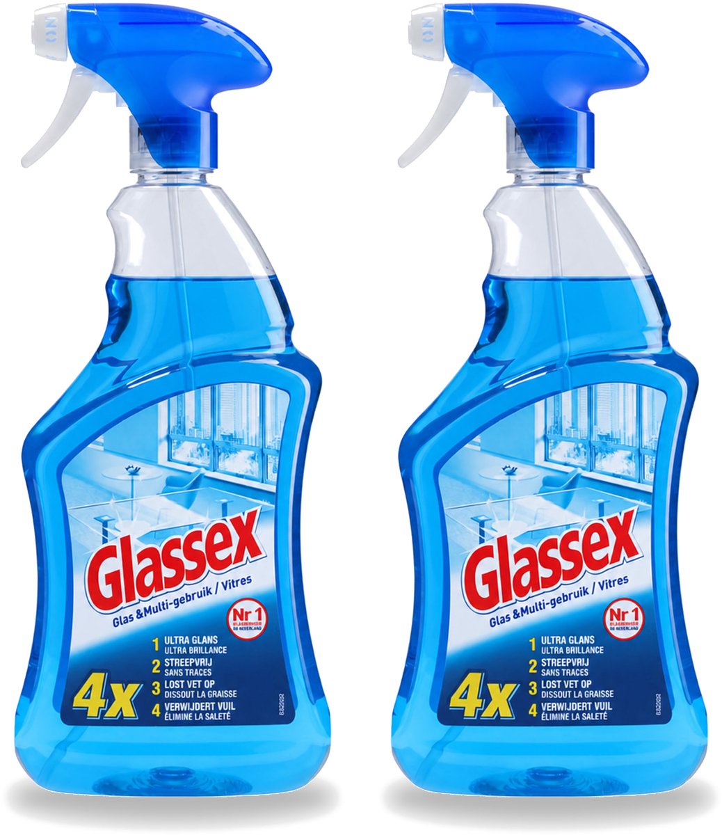 2 x Glassex - Glas & Multi Schoonmaak Spray - Voor Stralend Glas & Vlekken - 750 ml - Voordeelverpakking - 2 stuks