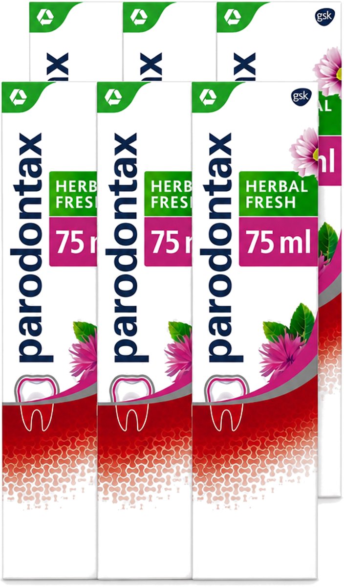 6 x Parodontax - Tandpasta - Herbal Fresh - Bergamot & Mint - 75ml - Voordeelverpakking - 6 stuks