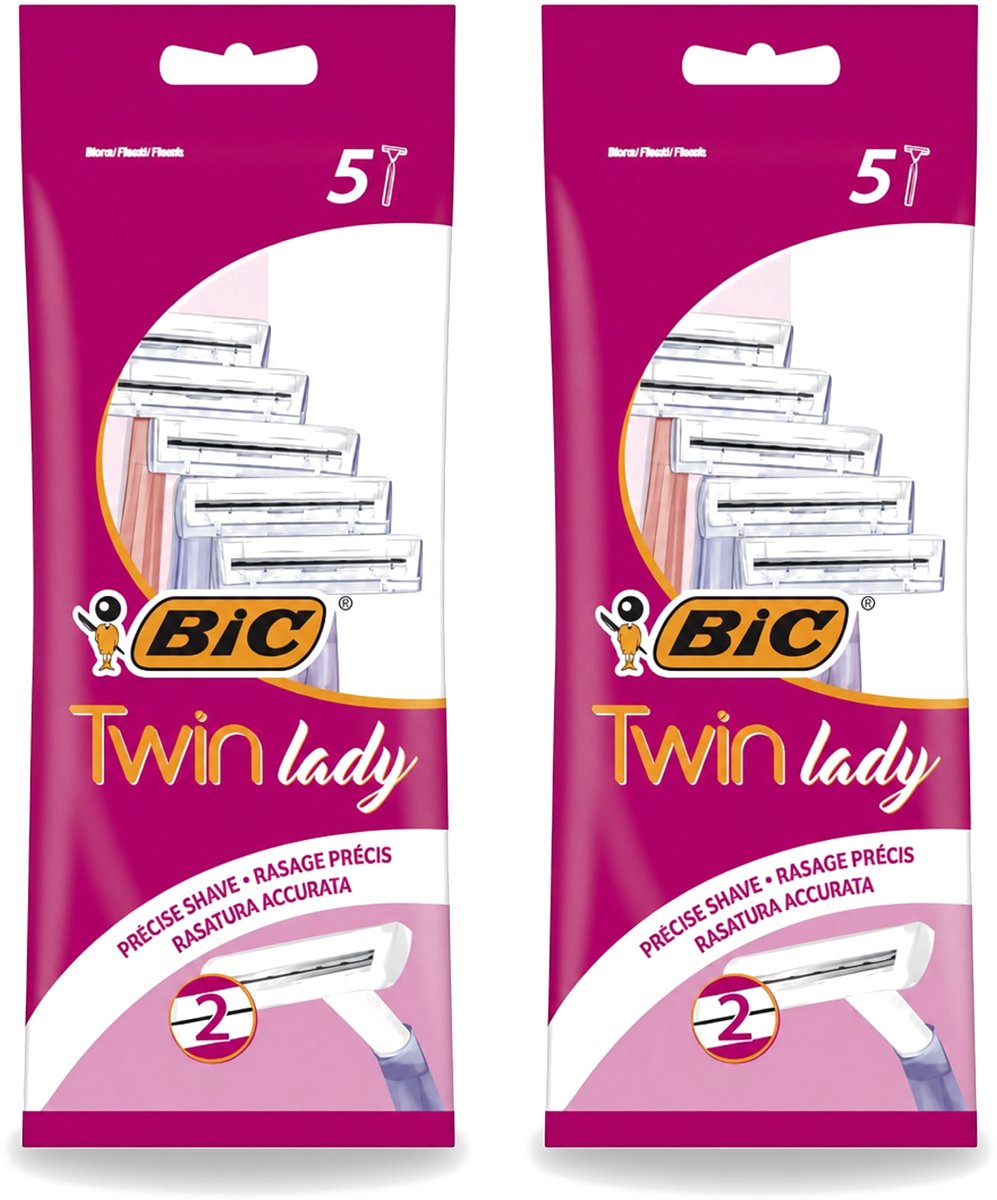 2 x Bic - Twin Lady - Scheermesjes - Dubbel Mesje - Wegwerpmesjes - 5 Scheermesjes - Bulkverpakking - 2 stuks