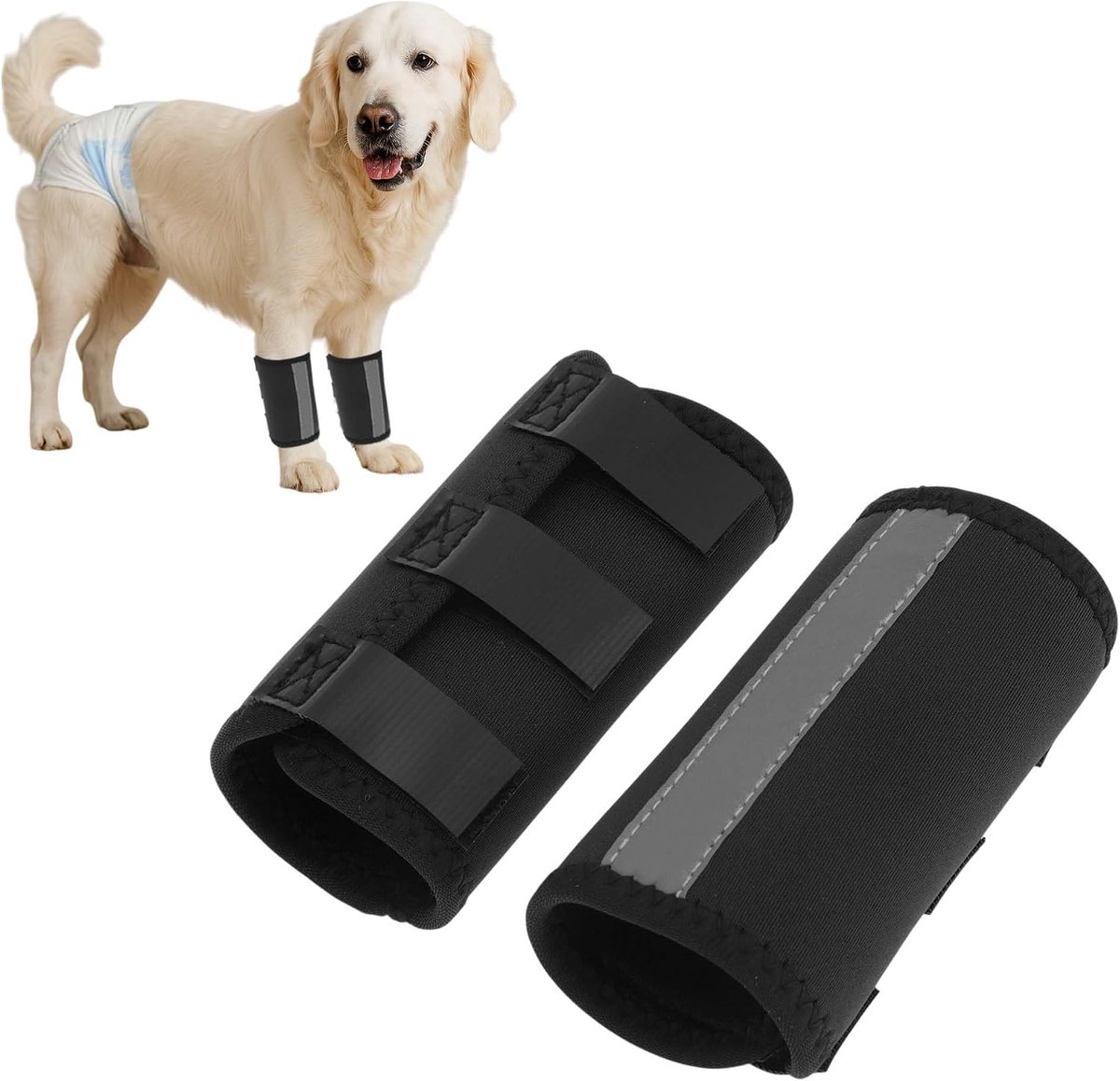 1 paar hond voorbeen gewrichtsteun enkel bandage met reflecterende strepen, hond voorbeen steun kniebescherming dier operatie schade bandage zwart medium 17 cm x 11,5 cm