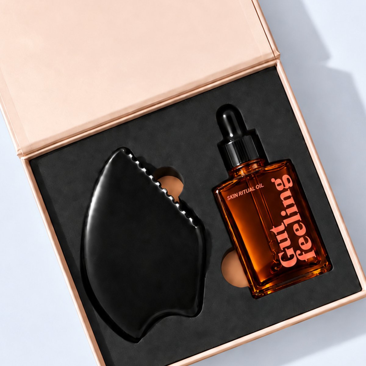 Gutfeeling Gua Sha Set met Gezichtsolie – Guasha Steen Zwart Obsidiaan & Skin Ritual Olie – Skincare Set voor Gezichtsmassage – Jojoba, Amandel & Calendula – Cadeauset