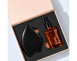 Gutfeeling Gua Sha Set met Gezichtsolie – Guasha Steen Zwart Obsidiaan & Skin Ritual Olie – Skincare Set voor Gezichtsmassage – Jojoba, Amandel & Calendula – Cadeauset