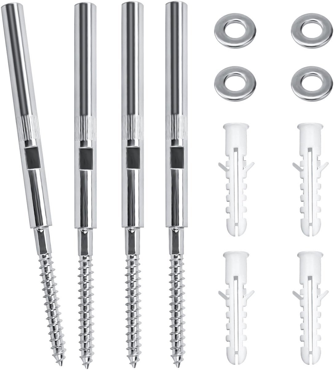 4 Stuks Onzichtbare Zwevende Plankdragers - Van Staal - 10mm Pin - 18 kg Draagvermogen - Voor Wandplanken - Met Ringen en Pluggen