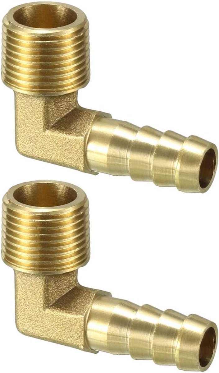 Dailygoods - Messing Tule Slangtule 90 Graden Hoek - Slangverbinder - Goud - 8mm 10mm x 3/8 PT - 2 Pack - Geschikt voor Slangen