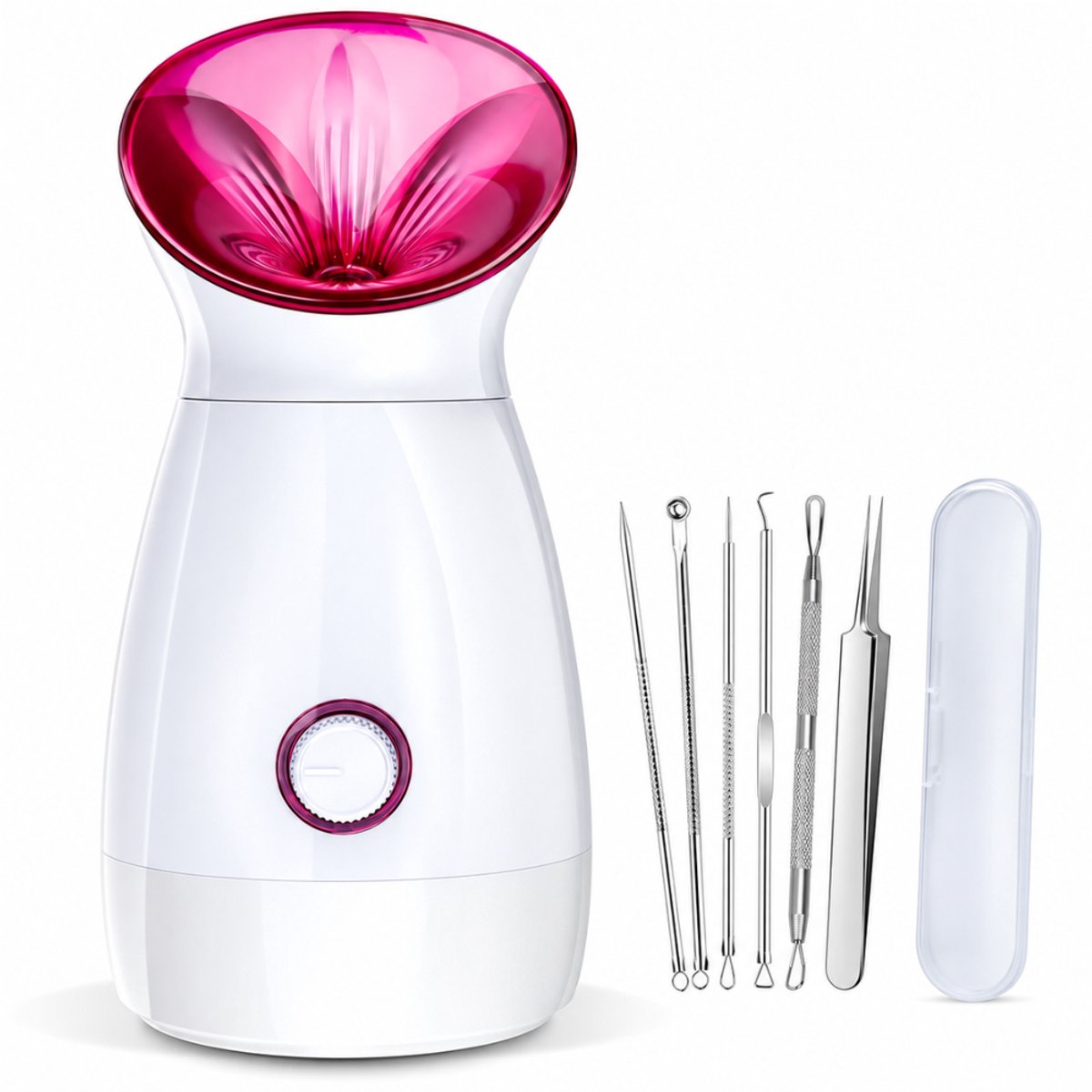 Levo® Facial Steamer - Gezichtstomer - Gezichtssauna - Face Steamer - Stoom Spa - Poriën Reiniger - Ontspanning - Gezichtsverzorging - Wit/Donkerroze