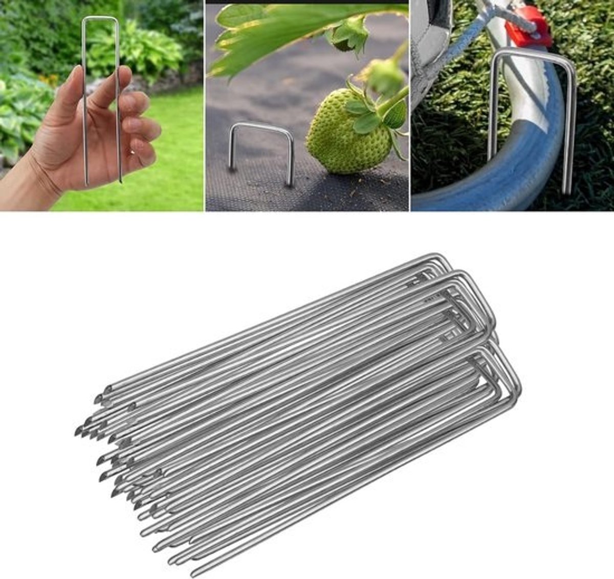 Set van 300 Verzinkte Grondankers voor Tuinvlies, Onkruiddoek en Omheining - 150 mm