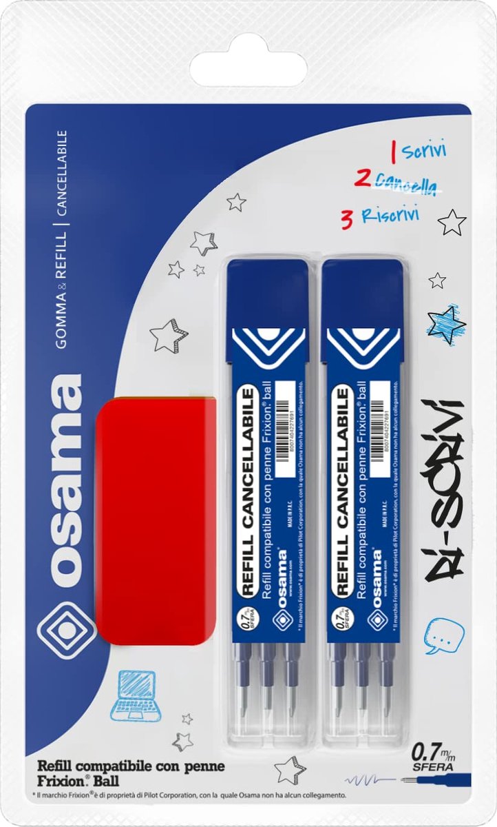 Uitwisbare pennen set 6 stuks - bal 0,7 mm - blauw met siliconen gum - ideaal voor school - ShopVlot