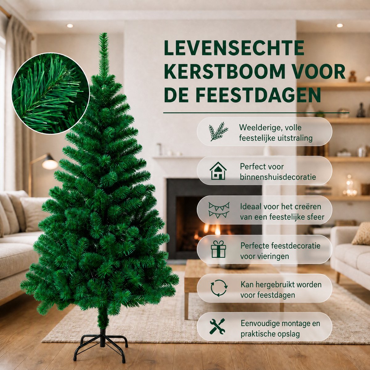 Arvioo Kunstkerstboom-180cm-Groen-PVC-Buigbare takken-IJzeren voet – foto 6
