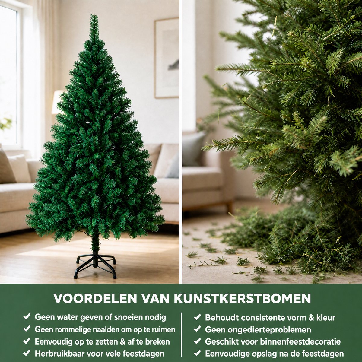 Arvioo Kunstkerstboom-180cm-Groen-PVC-Buigbare takken-IJzeren voet – foto 2