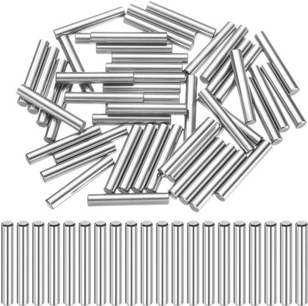 50 stuks metalen cilinderstiften, roestvrij, 4 x 26 mm, paspoorstift, zilverkleurig, metaal, meubel-, klusprojecten