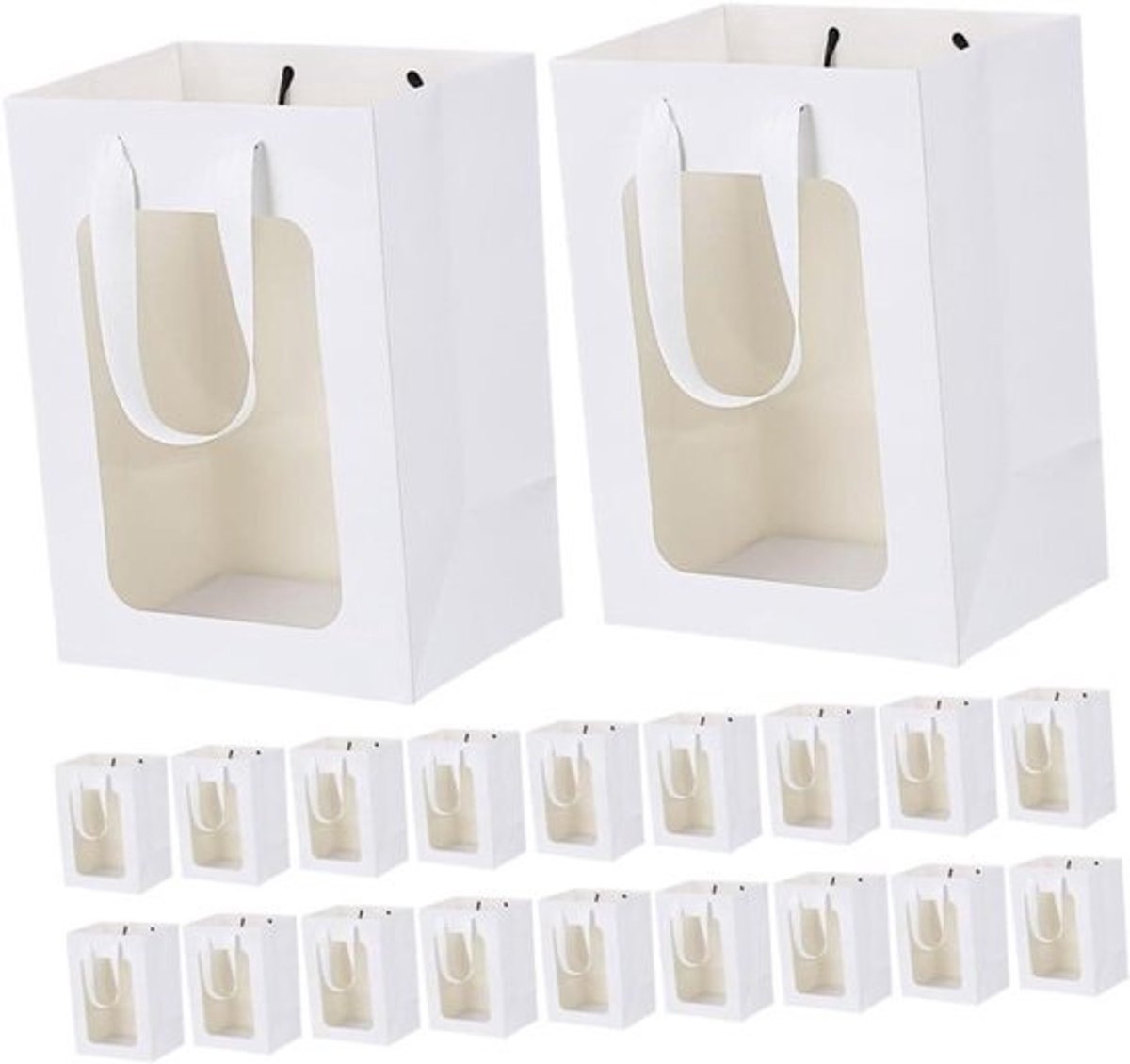 Feesttasjes Set - Cadeauzakjes Venster - Cadeaus Inpakken - Met Doorzichtig Venster - 25 Stuks - Wit Tartan