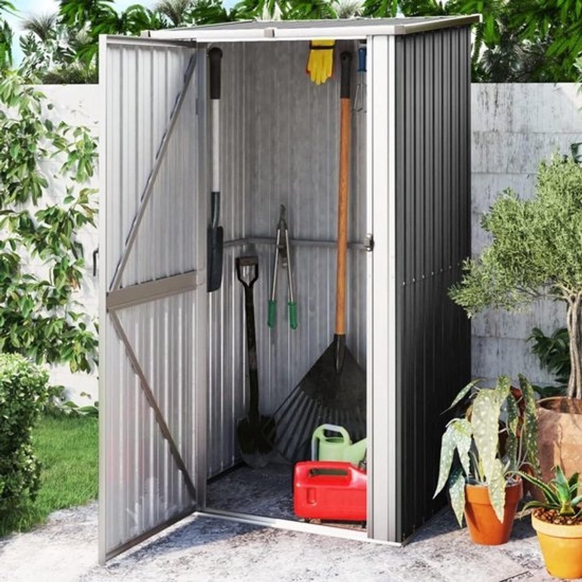 Gereedschapsschuur - Tuinhuis metaal - Tuinspullen opbergen - Afsluitbare deur - 118x97x210 cm - Antraciet