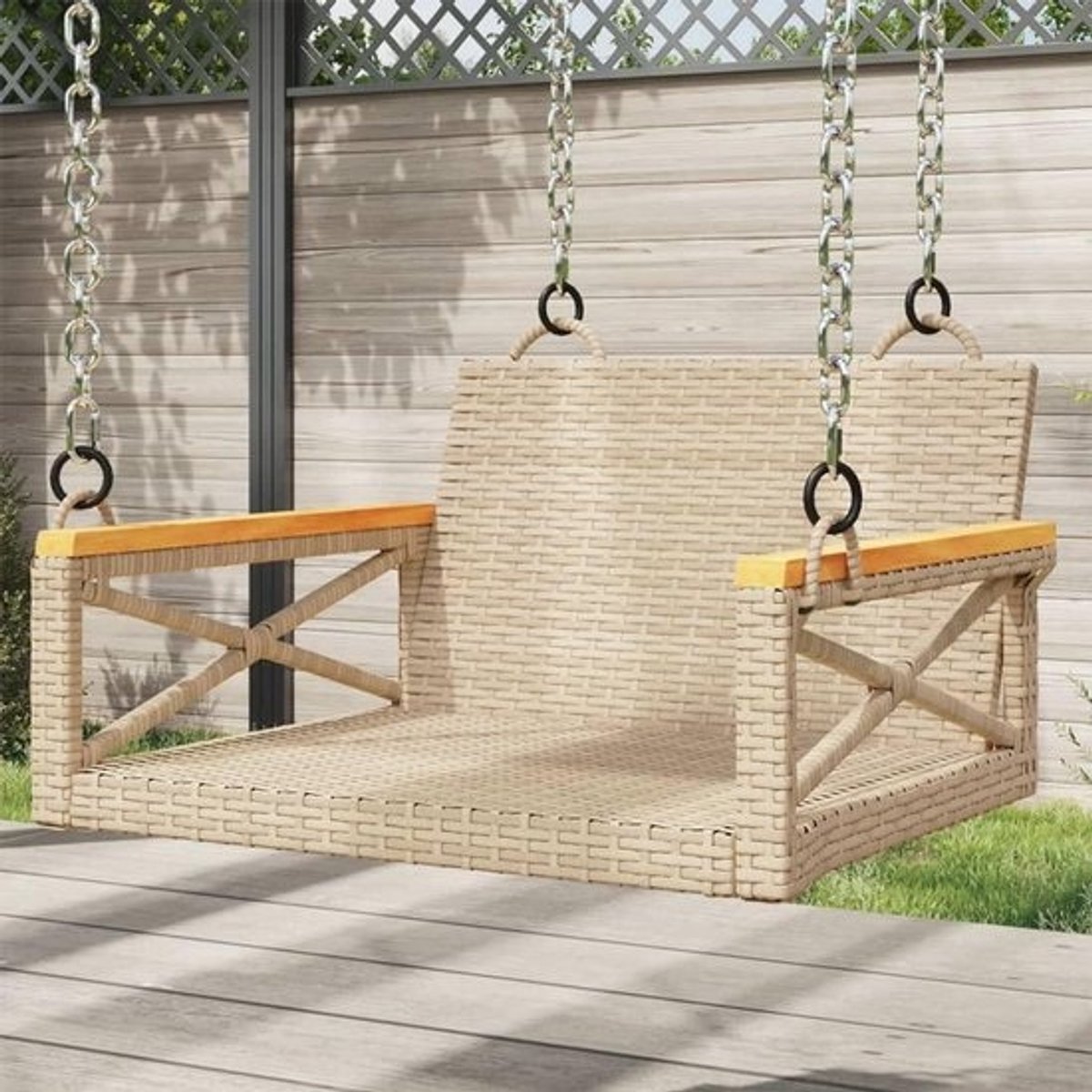 Schommelbank - Tuinbank buiten - Buiten ontspannen - Verstelbare touwen - 63 x 62 x 40 cm - Beige