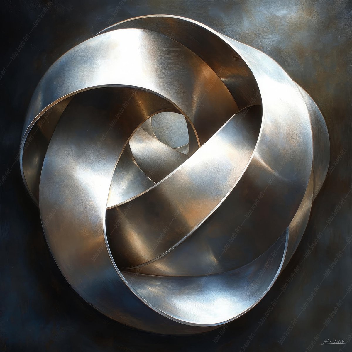 John Joseb Art (Aluminium) 60x60 | Geometrisch industrieel, abstract, ringen, buizen, industrieel, metaal, aluminium, staal, kunst | vierkant, zwart, bruin, grijs, zilver, modern | foto-schilderij op dibond, metaal wanddecoratie