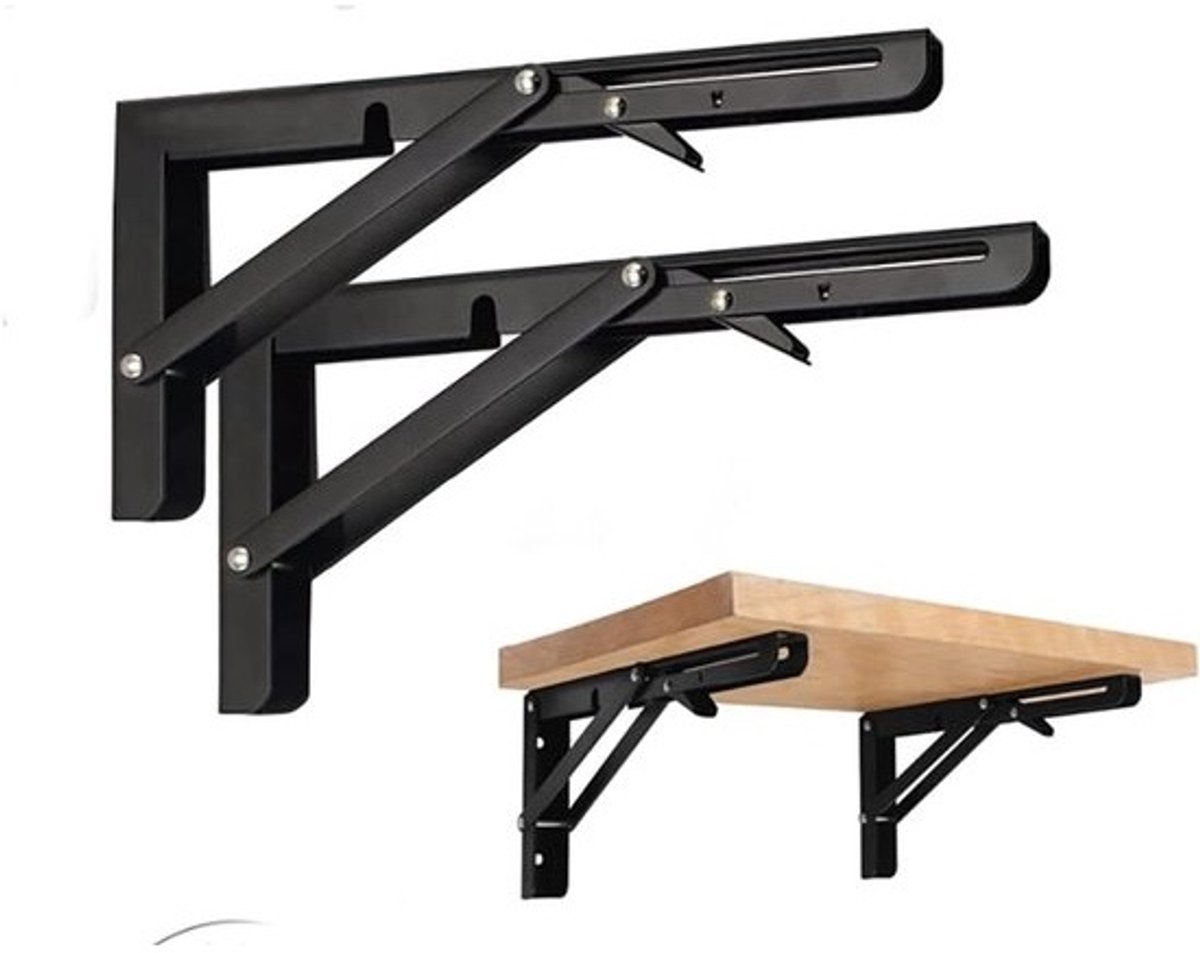 Opvouwbare Plankbeugels - Zware Steunen - Ruimte Besparen - Driehoekige Structuur - 2 stuks 16 inch - Zwart
