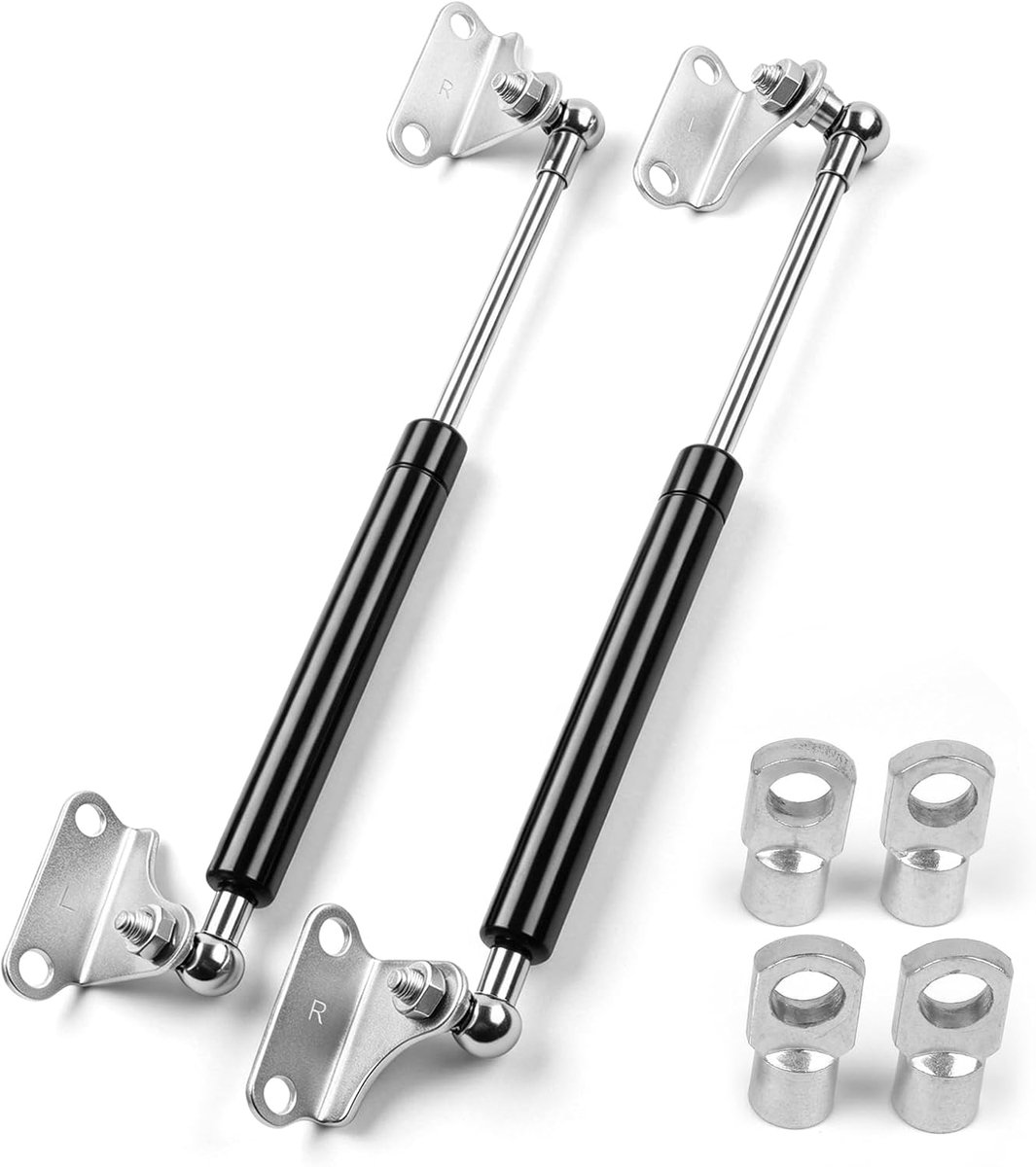 2 stuks gasveer 380 mm 100N (10 kg) met kogel- en platte kop | Universele gasdrukdempers en gasveren, met houders, voor kasten, caravans, vrachtwagens, roestvrij en eenvoudig te monteren