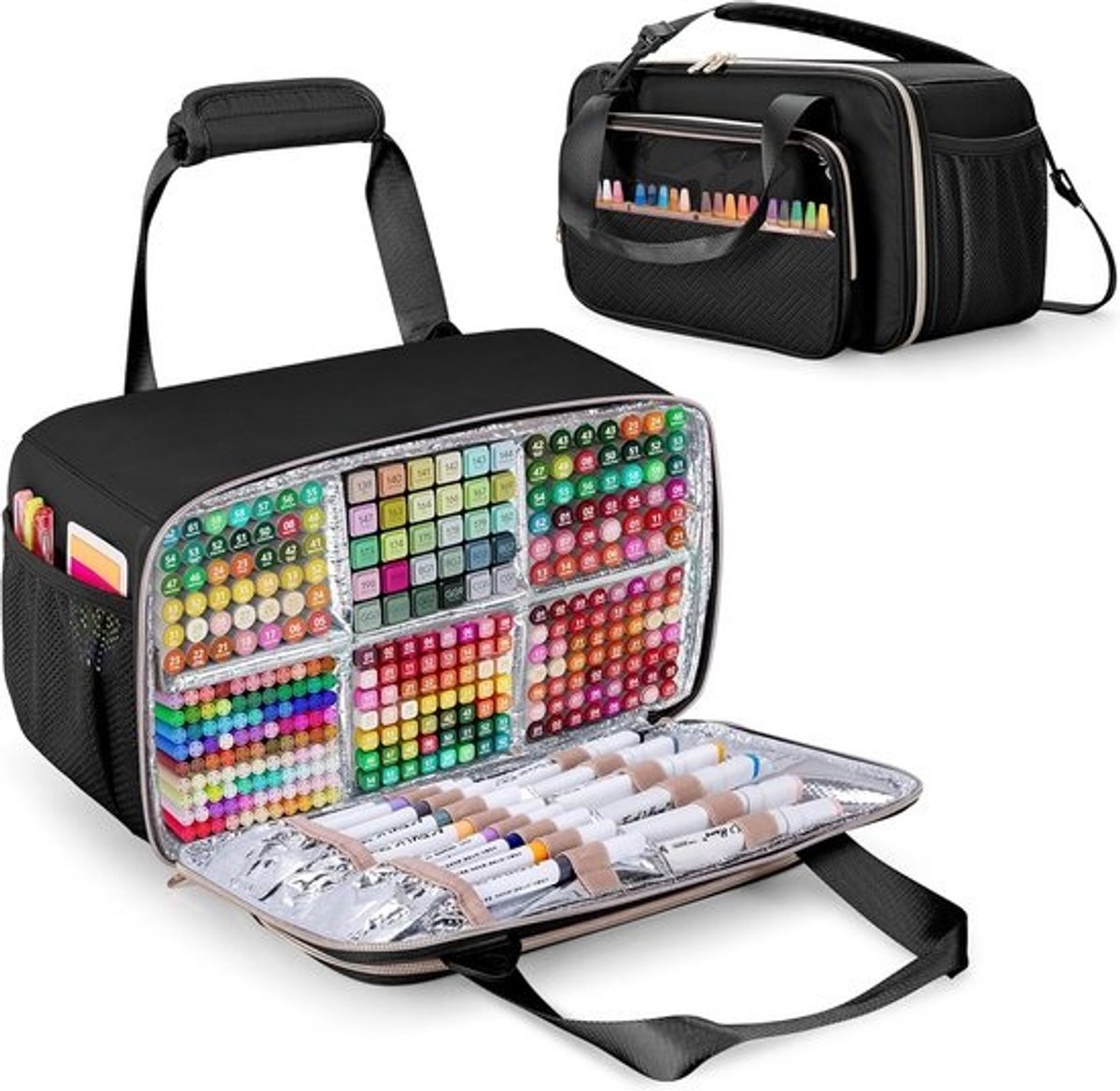 Marker Organizer Hoesje voor 216 Markers - Draagbare Opbergtas met Schouderband en Eenvoudig Schoonmaak Folieliner - Roze