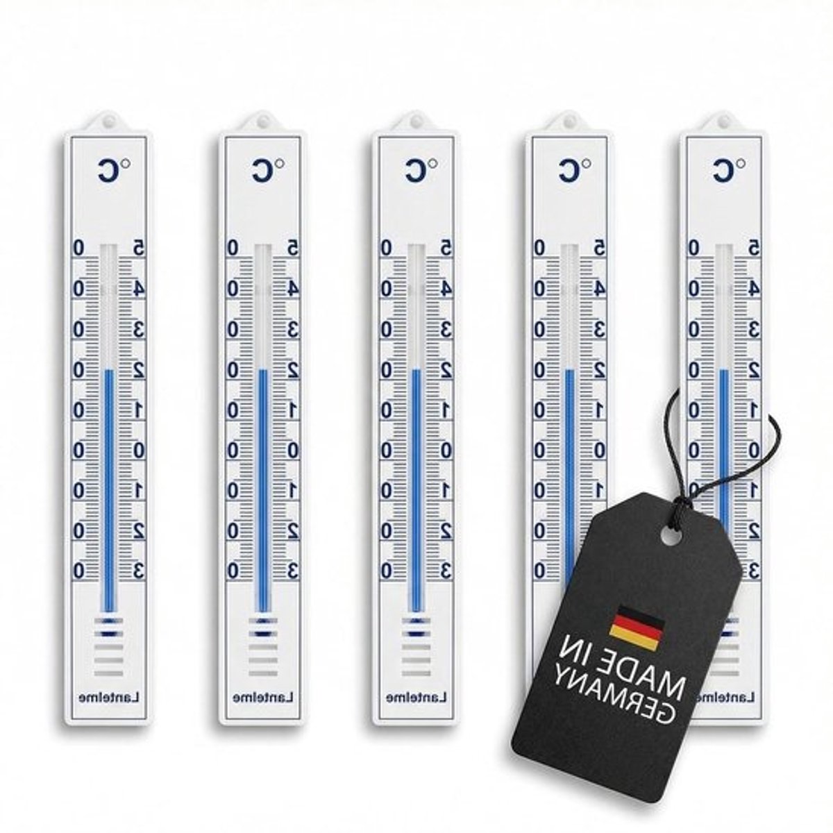 Set Buitenthermometers - Temperatuurmeters - Temperatuur Meten - Weerbestendige Kunststof - 5 stuks 17 cm - Wit Blauw