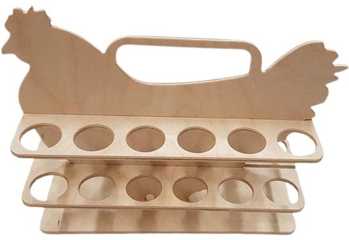 Houten Eierhouder - Kip Vorm - Keuken Organiseren - Duurzaam Houtmateriaal - Voor 24 Eieren