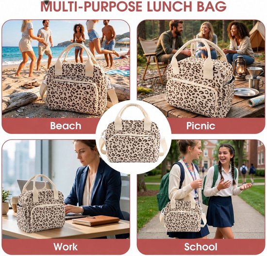 VHV - Koeltasje klein - Koeltas 12L - Lunchtas dames - Geïsoleerde tas van ribfluweel - Levensmiddelenecht PEVA-voering - 5-vaks tote bag met afneembare schouderriem - Schoudertas voor kantoor, werk, picknick — afbeelding 3
