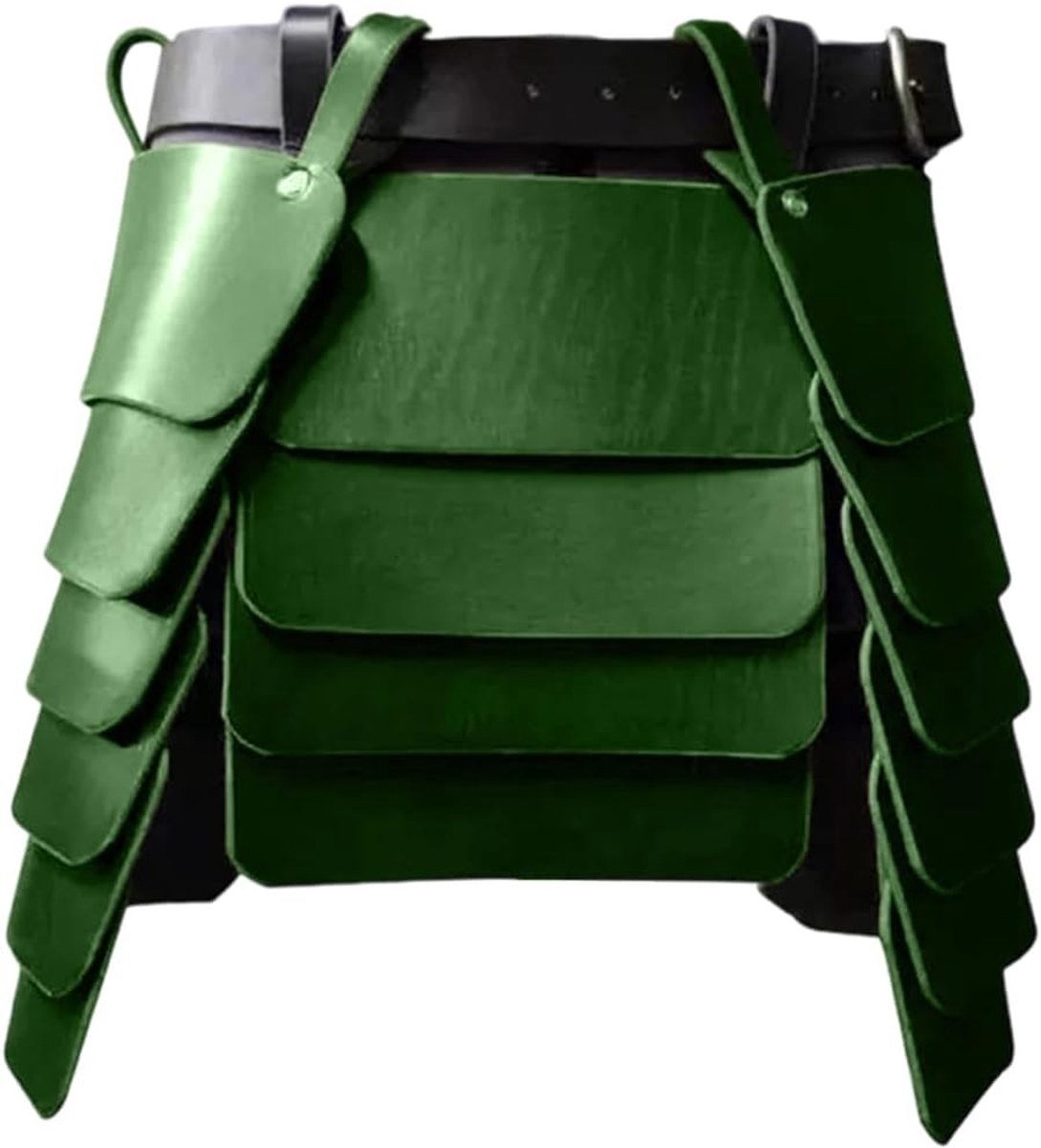 driezijdige dijpantser PU-leer huurlingen ridderrok met brede gespriem middeleeuwse Viking brede tailleriem pantserrok voor LARP cosplay kostuum make-up feest (groen)