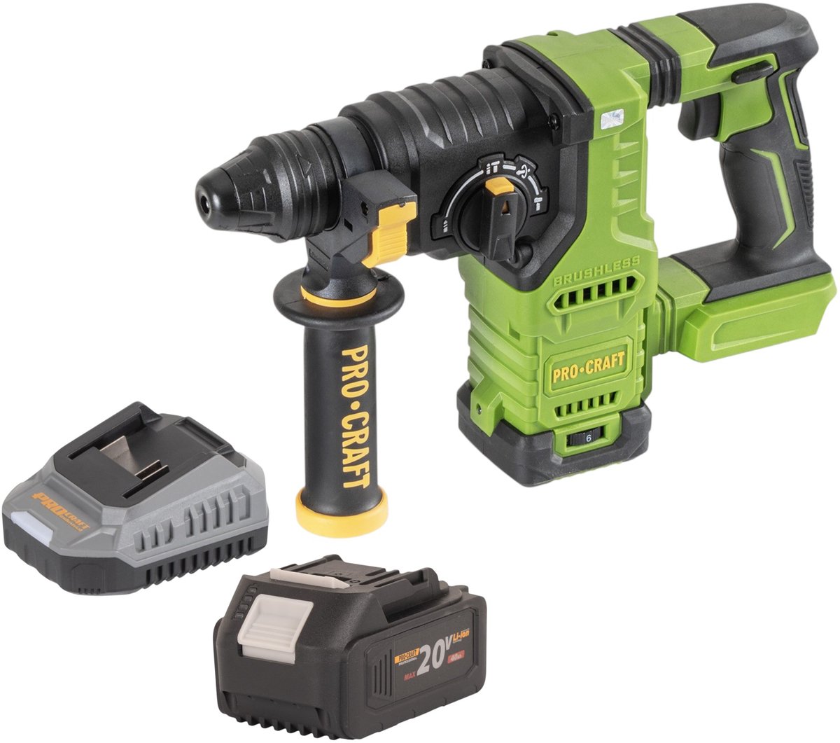 Procraft PHA30bb accu-boorhamer 20 V 2,8 J SDS plus borstelloos + 1x accu 4,0 Ah + oplader
