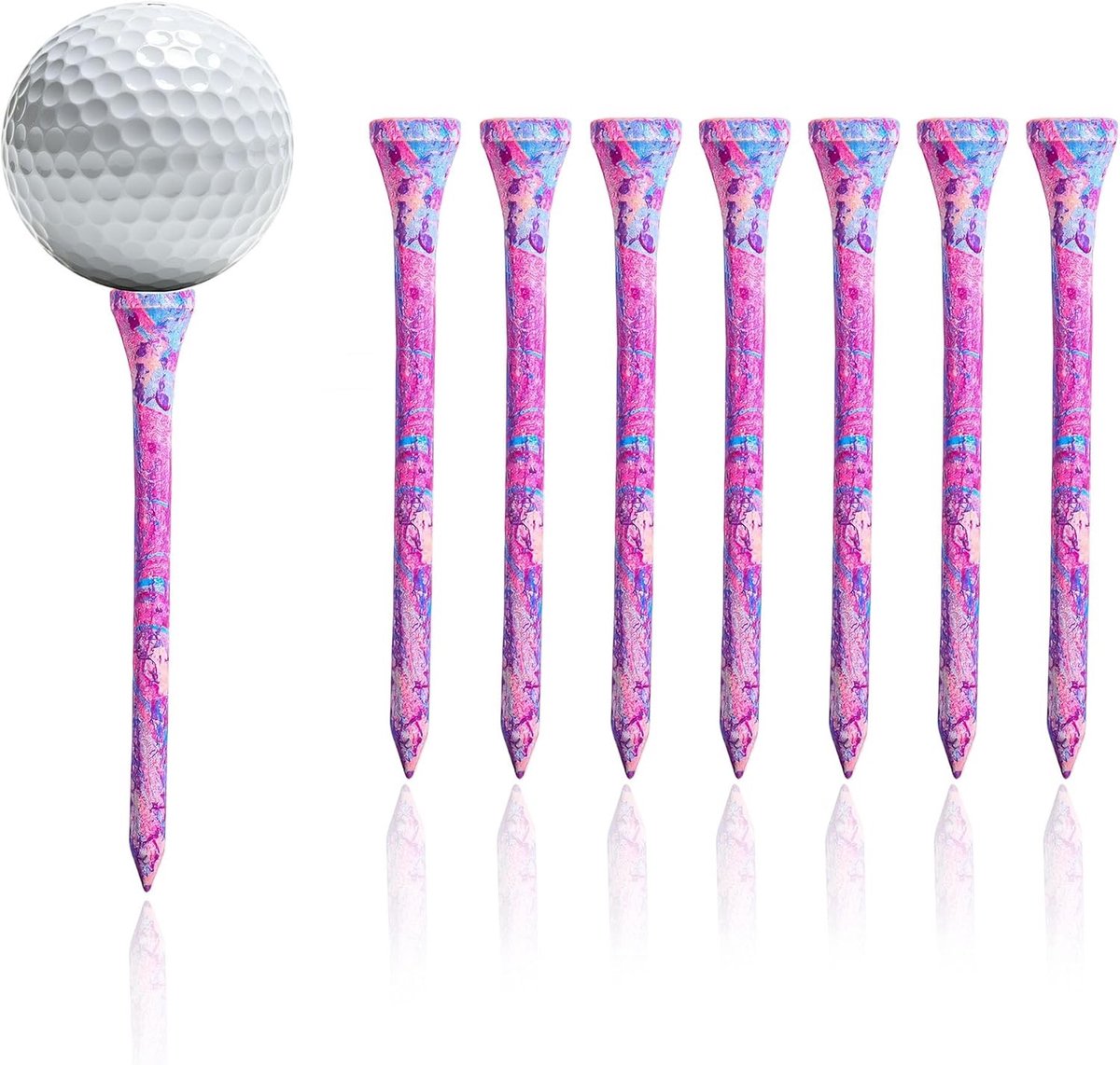 8 Stuks Geverfde Golf Tees van Bamboe 83mm in Roze-Paars, Golf Accessoires voor Vrouwen, Duurzaam en Kleurig voor Training