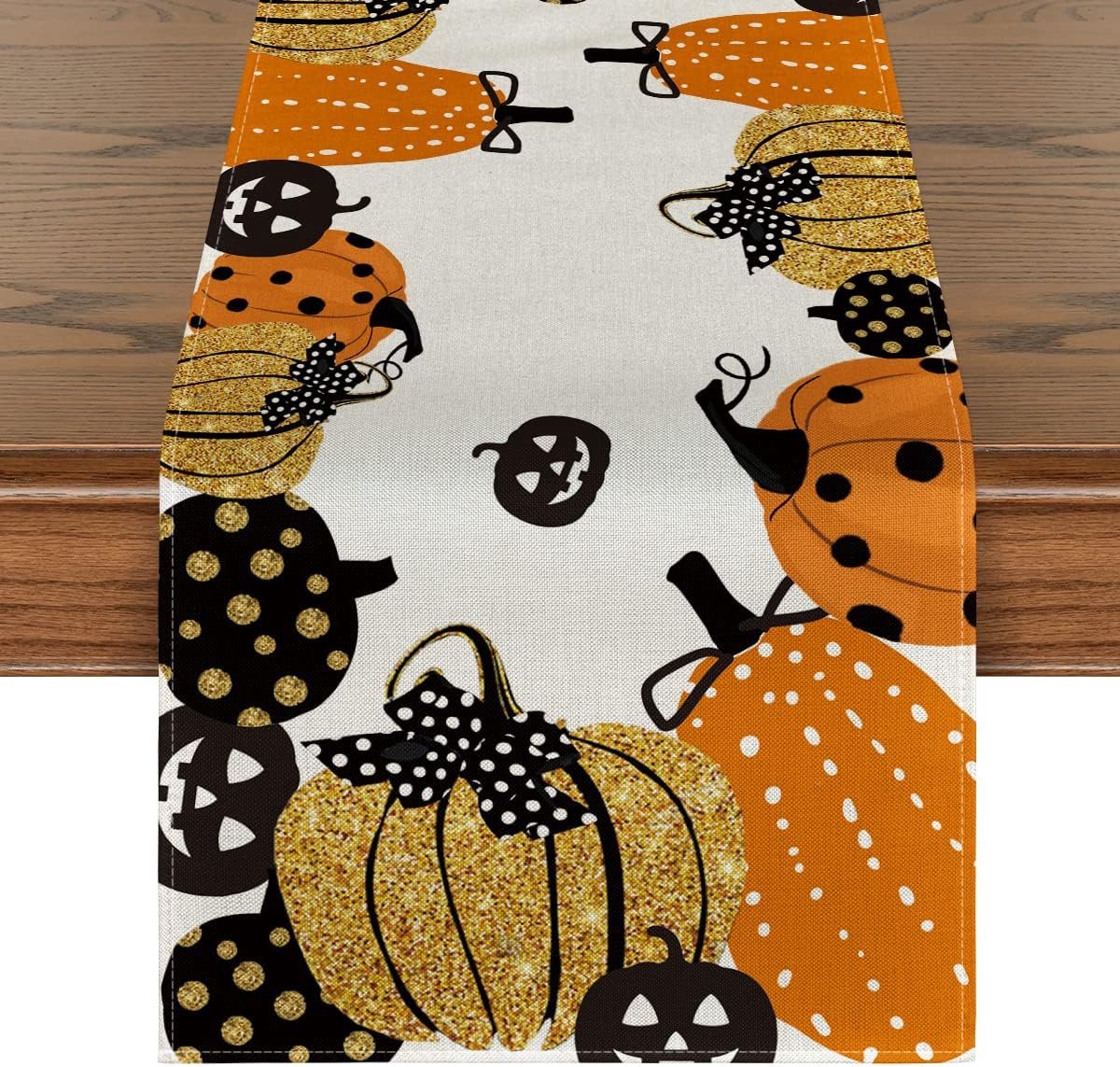 KZQ Halloween tafelloper - Tafeldecoratiestof - Halloween decoratie - Pompoenpatroon - 40 x 140 cm