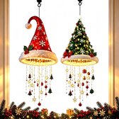 Kerstmuts Lamp met LED - 2 stuks - Hangende Kerstdecoratie met Sterren - Geschenk - voor Deur, Raam en Plafond