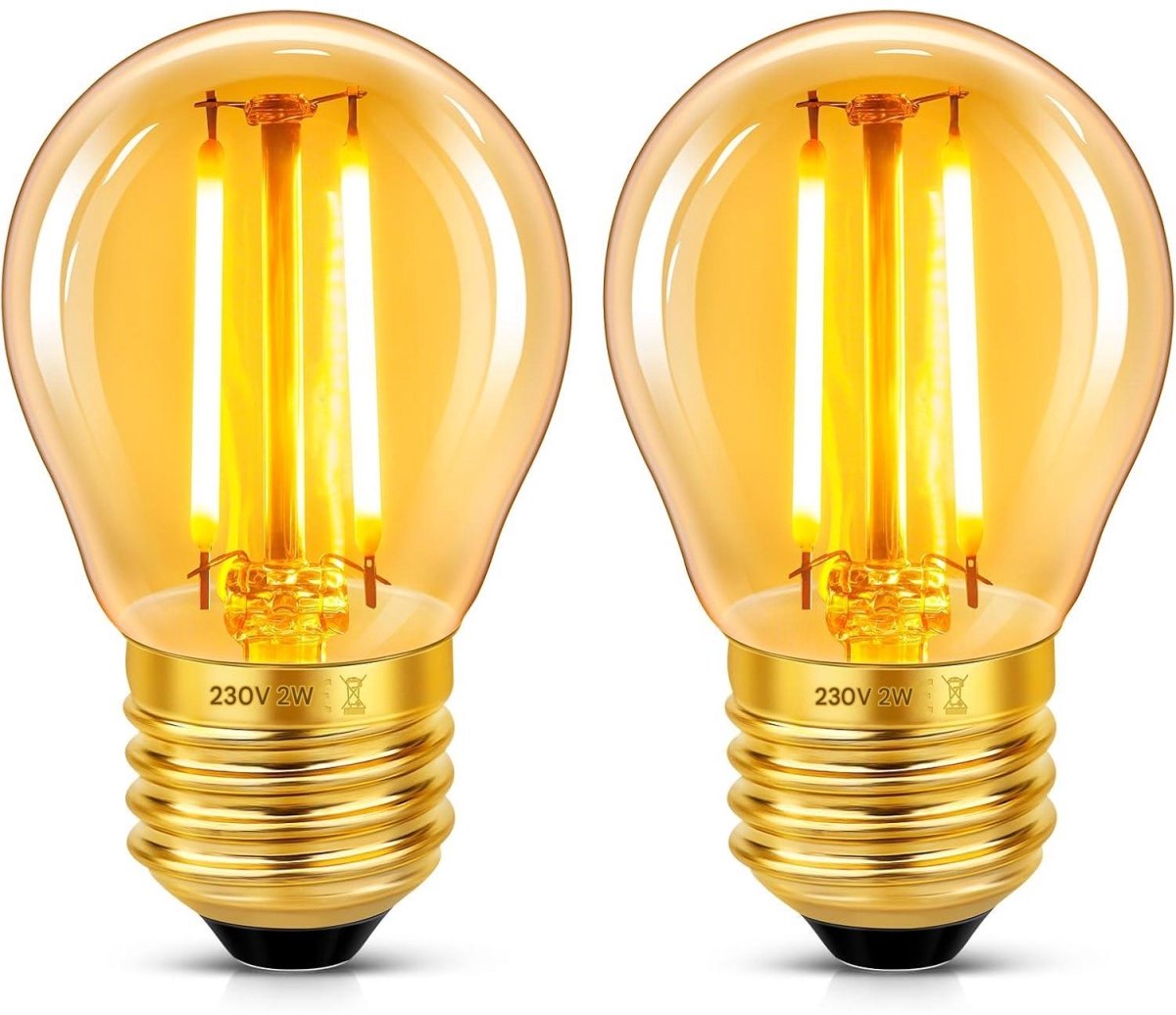 SSTRWGOOD 2 Stuks LED-lampen - G45 E27 Vintage Lamp - 2W Warmwit 2200K - Geschikt voor Woonkamer, Hotel en Café - Metalen Behuizing - Niet Dimbaar - Vervangt 20W Gloeilamp