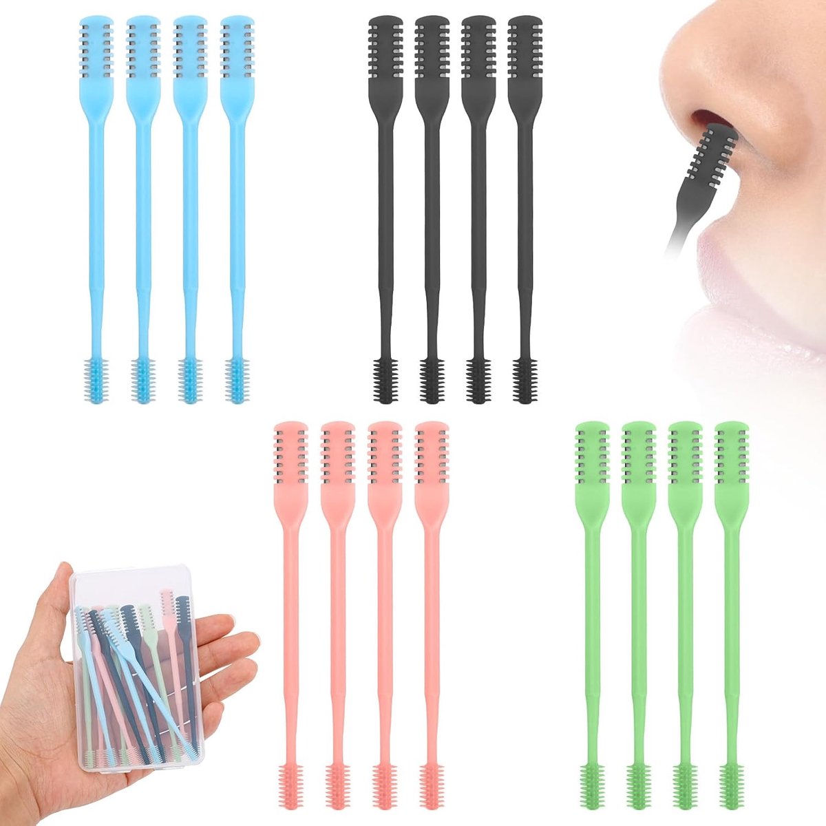 12st 2-in-1 Neushaartrimmer, Verbeterde Dubbelzijdige Handmatige Neushaartrimmer Draagbare 360 Graden Draaibare Zachte Reinigingsborstel voor Dames en Heren (4 Kleuren)