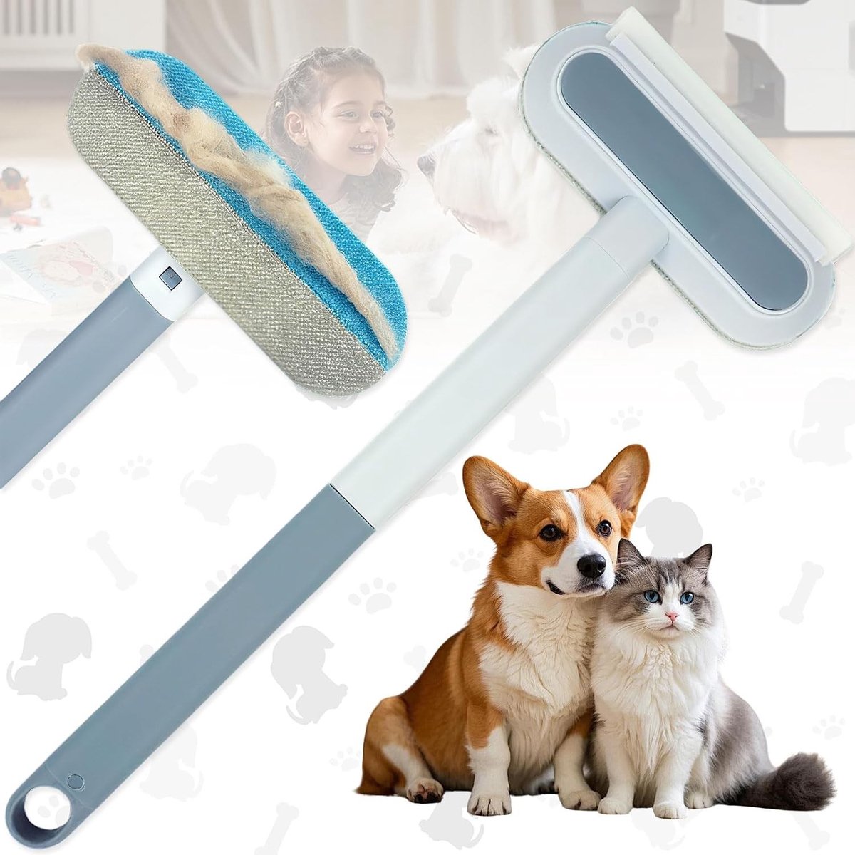 Multi-functionele Lintborstel voor Huisdieren met Lange Handgreep - 3-in-1 Verwijderaar van Dierenharen, Ideaal voor Hondenkleding en Meubels