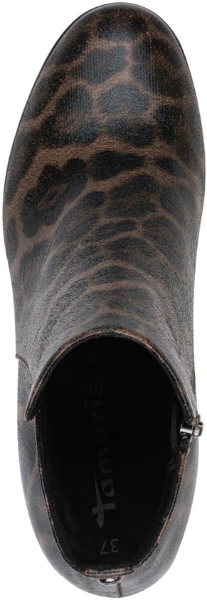 Zwarte Tamaris laars met luipaardprint, zichtbaar van bovenaf met ritssluiting.