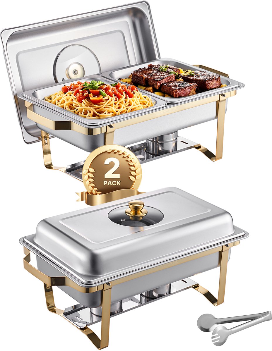 Chafing Dish RVS – Buffetwarmer met 2 Halve Pannen – Catering Warmhoudbak