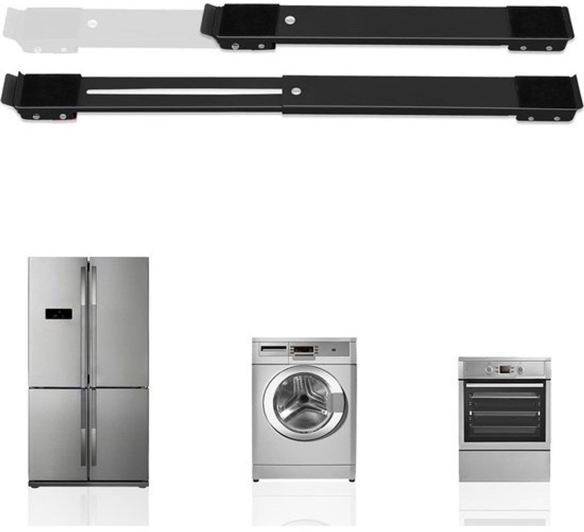 2 stuks instelbare wasmachine-onderstel, meubelwielen van roestvrij staal, single kan 330 kg, meubeltransportwielen met antislip onderkant van rubber voor koelkastkasten (zwart)