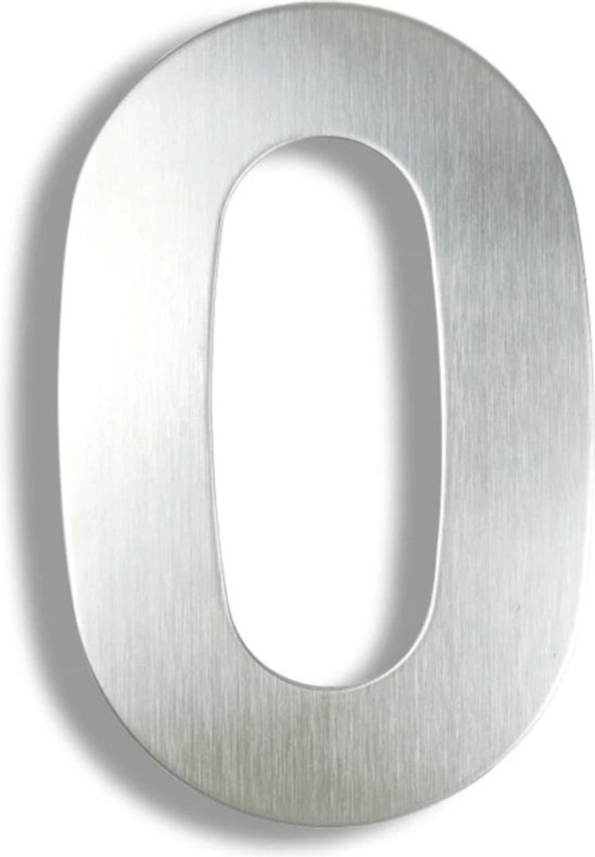 Huisnummer Zilver RVS nr. 0 - 15 cm hoog - Modern RVS Huisnummer - Roestvrij Staal