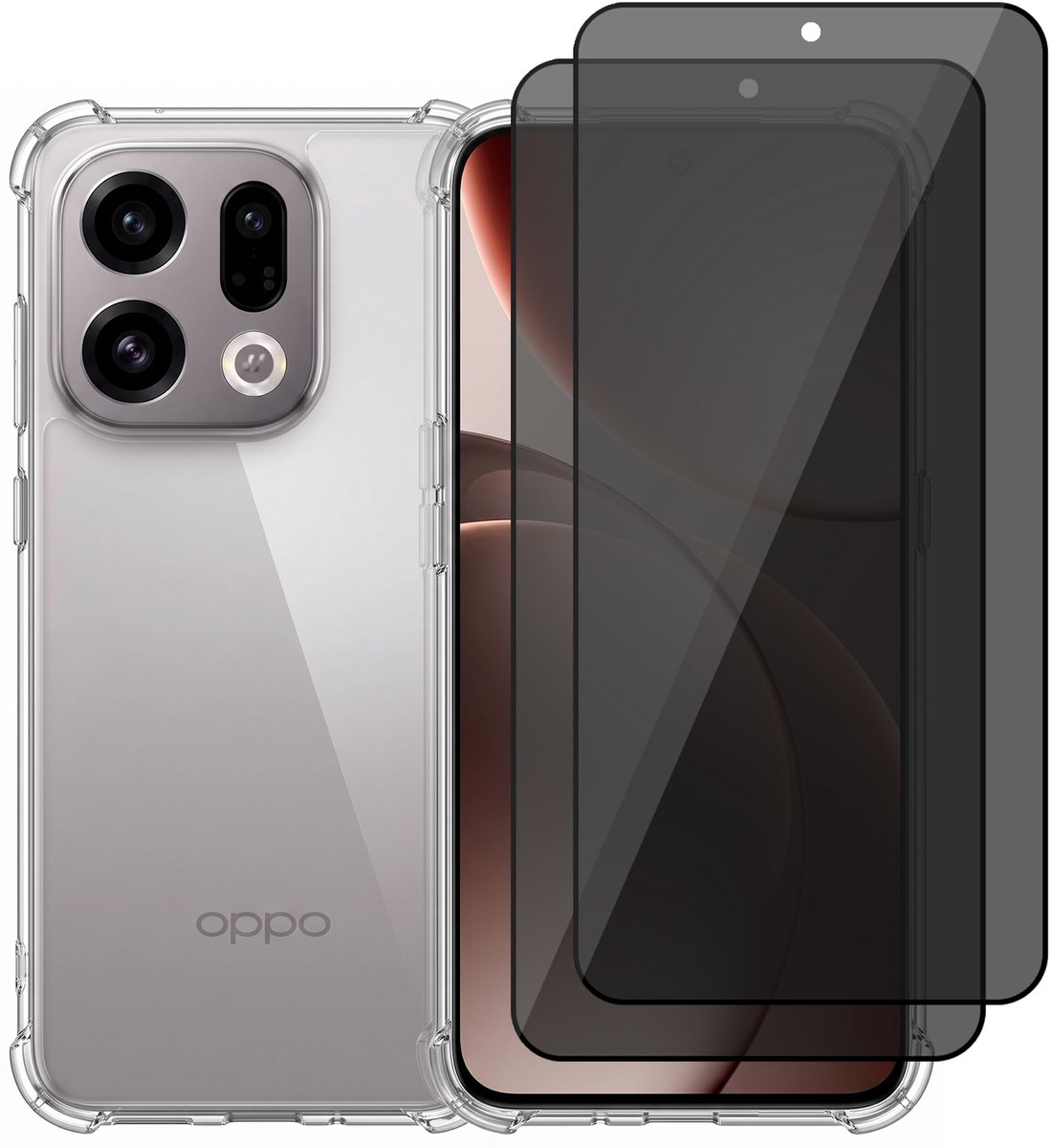 Hoesje geschikt voor Oppo Find X9 / X9s – CrystalClear Back Cover – Schokbestendig – 2 Stuks Privacy Screenprotector Full Cover