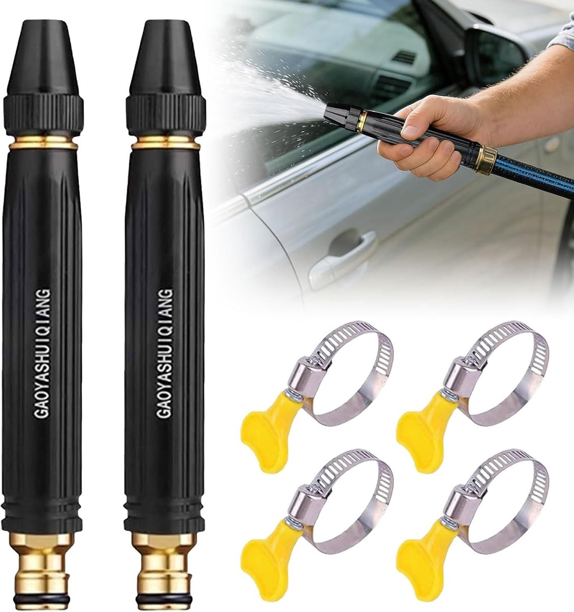 Hogedrukslangspuit, 2 Stuks, Spuitpistool voor Auto- en Tuinreiniging met Versterker en Slang voor Efficiënte Waterdruk en Irrigatie