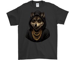 Wolf Shirt – Stoere Wolf met Gouden Kettingen – Casual Outfit – Unisex T-Shirt voor Dames & Heren – Origineel Cadeau