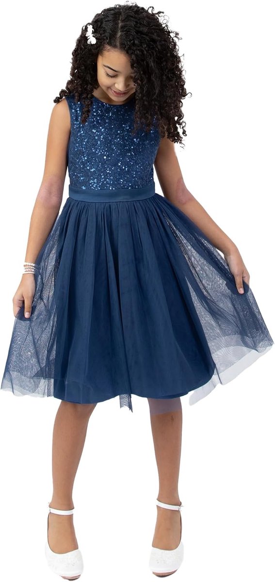 Deluxe Midi-jurk voor meisjes, pailletten, feestjurk, tutu, bruidsmeisjes, bruiloft, met ceintuur