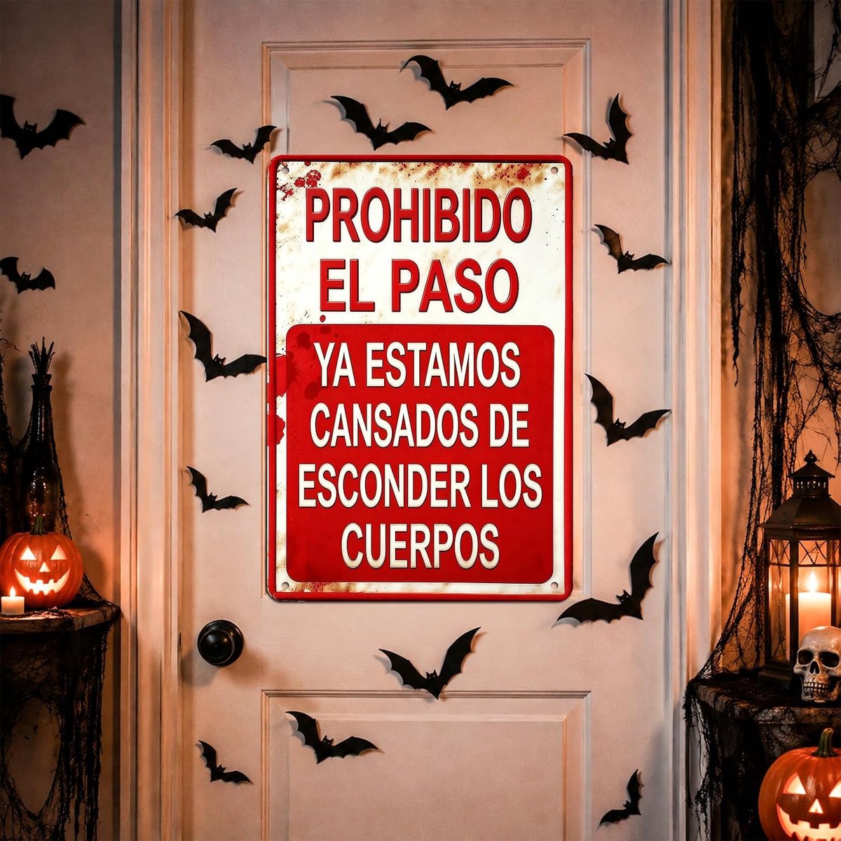 Halloween-decoratie voor buiten, blikken schilderij, Halloween-decoratie, Halloween-decoratie met 12 muurstickers, vleermuis, Halloween-decoratie, tuin, deur, garage