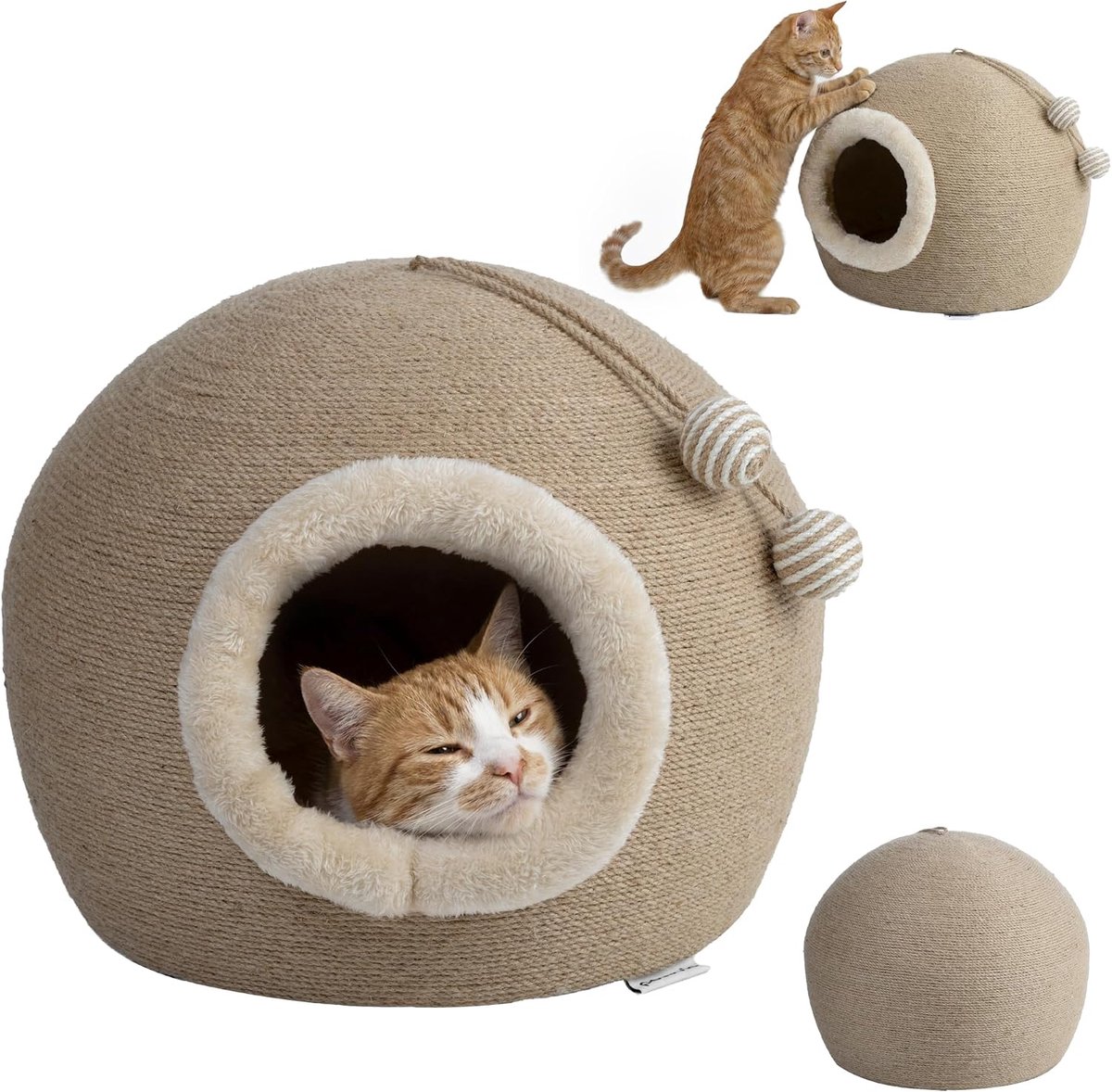 Krabpaal met Kattenhuis, Sisal Krabmeubel met Speelballen