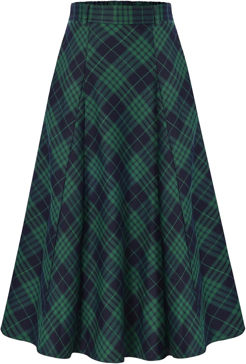Kasin Damesrok, lange maxi-rok, geruit, hoog getailleerd, Schotse rok