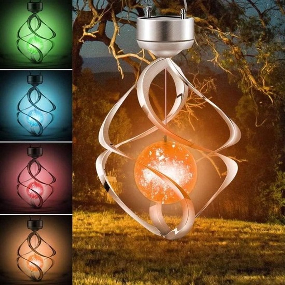 Buiten Windgong Lichten - Zonne-LED-verlichting Kleur Veranderende Draaiende Hanglamp voor Tuin en Balkon .
