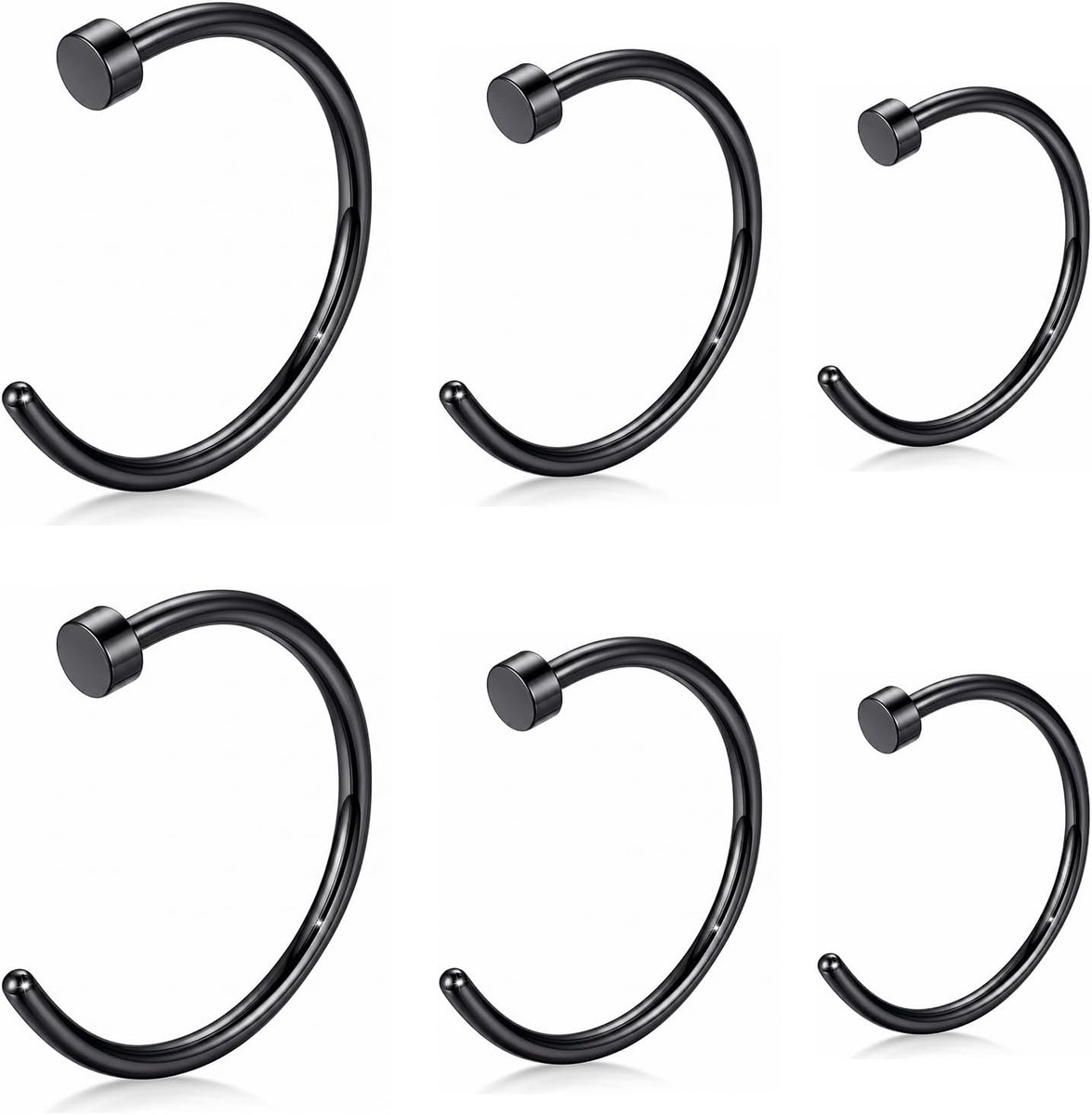 Neusring, zilver, goud, zwart, 20G, 6, 8, 10 mm, C-vorm