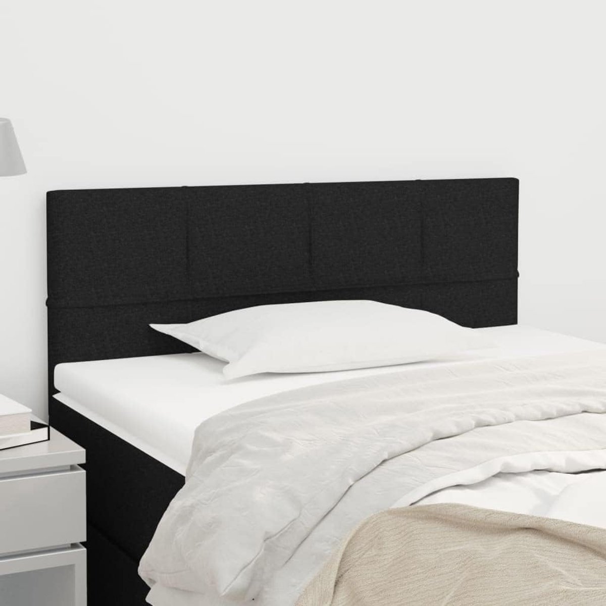 Zwart 90 x 5 x 78 / 88 cm stof, in hoogte verstelbaar, met houten poten, stabiel stoffen hoofdeinde voor slaapkamer, voor rugondersteuning bij het lezen