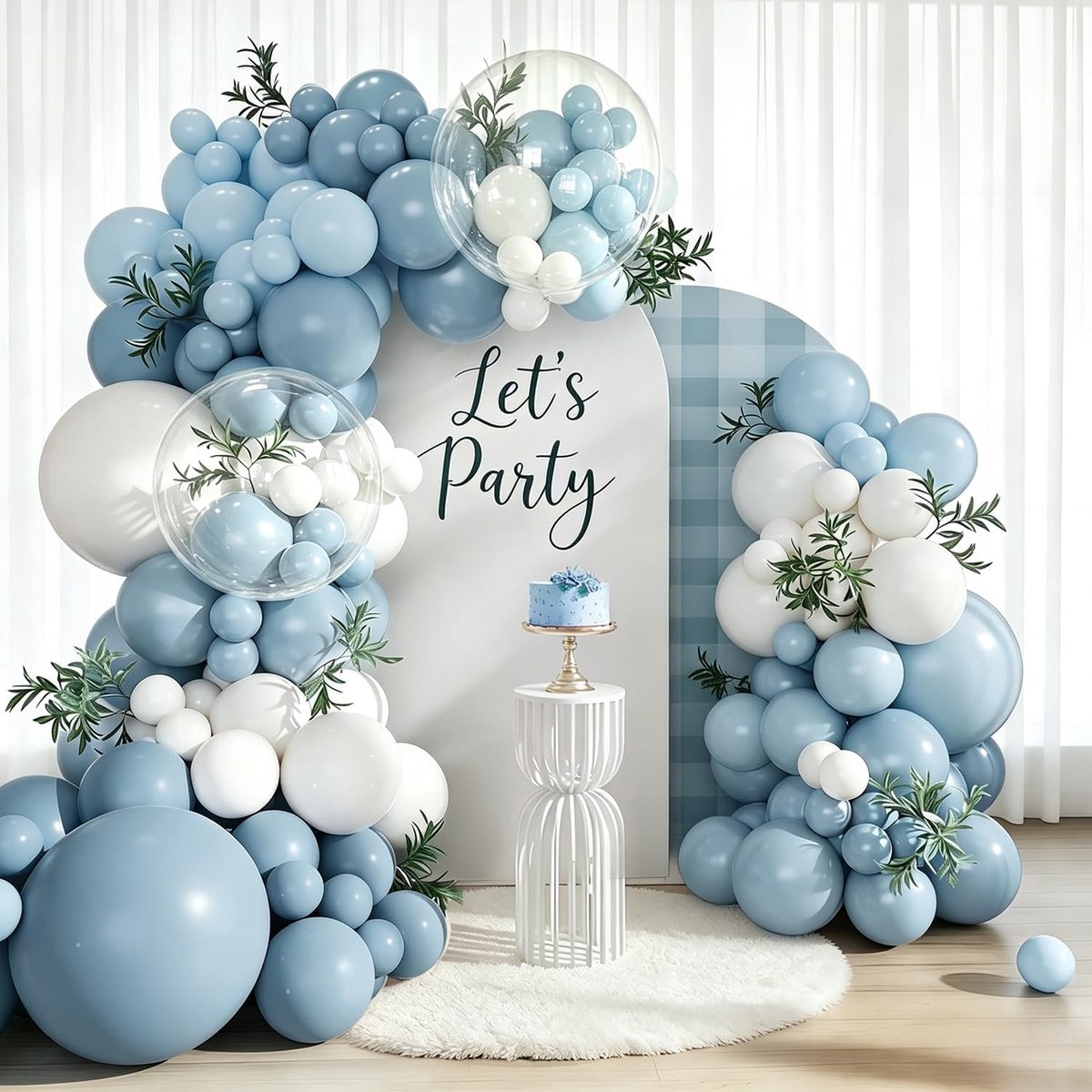 Ballonboog kit, 116 stuks stoffig blauw wit helium