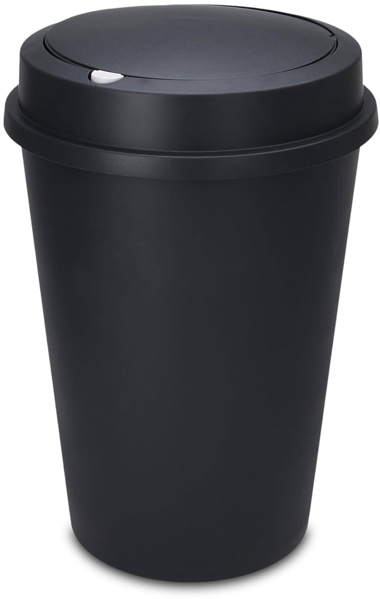 XL vuilnisemmer van kunststof antraciet met duwopeningsdeksel - 50 liter - ronde afvalemmer met afneembaar deksel - grote afvalemmer recyclebaar