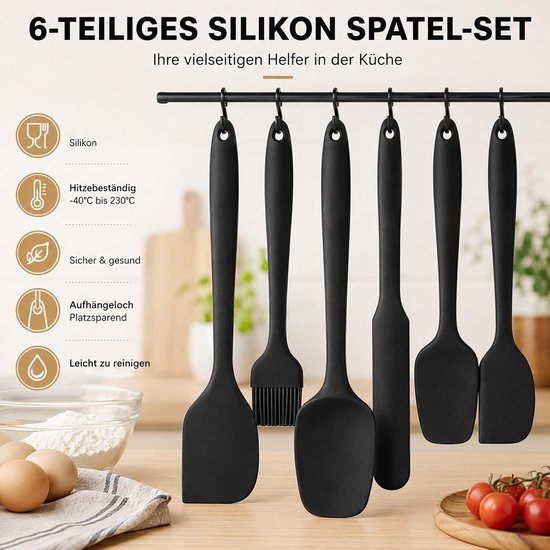 Spatels, flexibele spatels met metalen kern, hittebestendige anti-aanbakspatel, hangende deegschraper, kooklepel voor koken, mixen, bakken — afbeelding 4